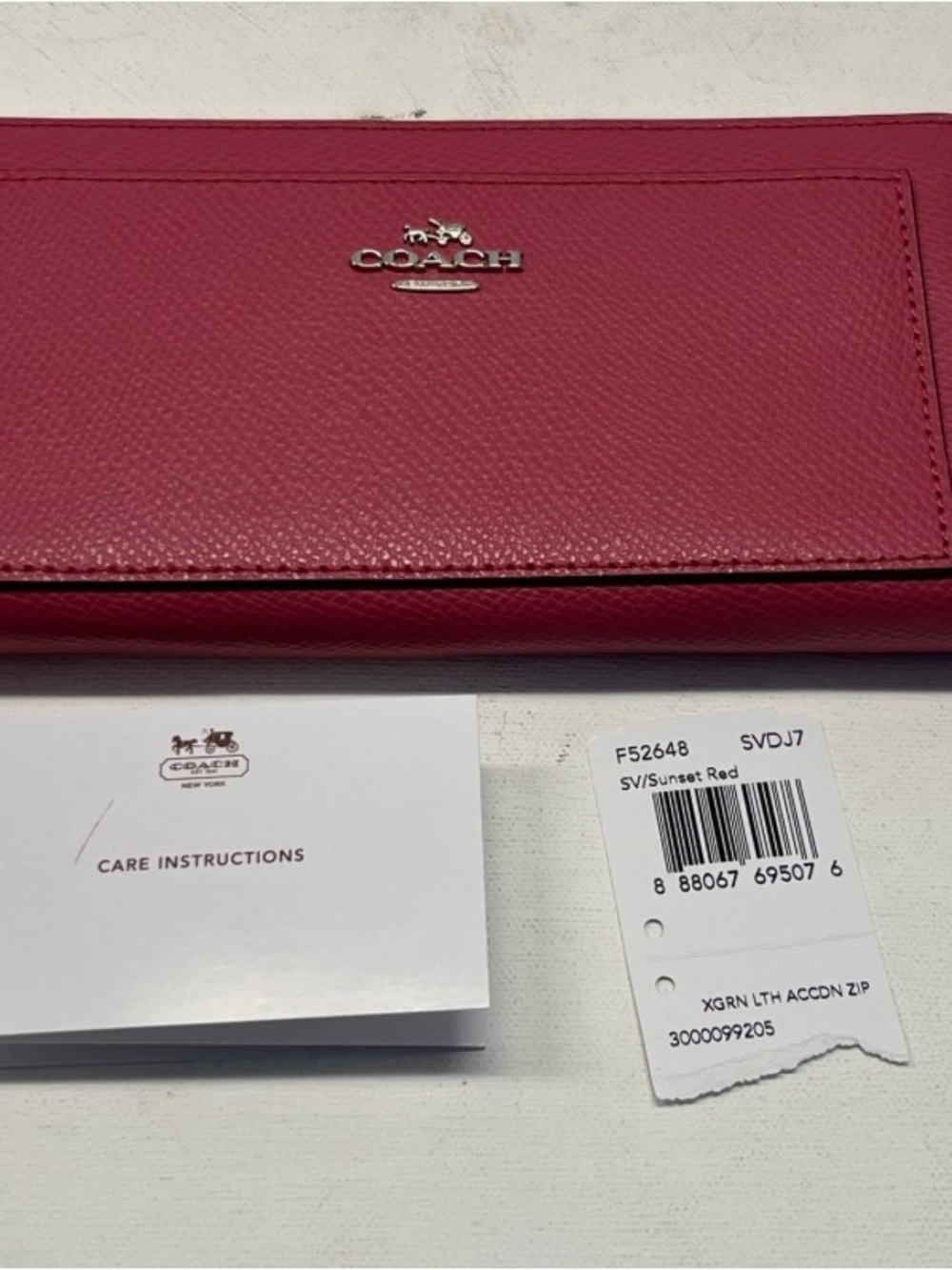Coach Sunset Red Leather Continental Wallet - Silver Logo